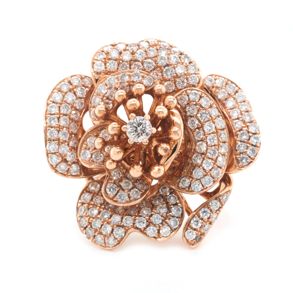 18 Karat Rose and White Gold Diamond Flower Ring