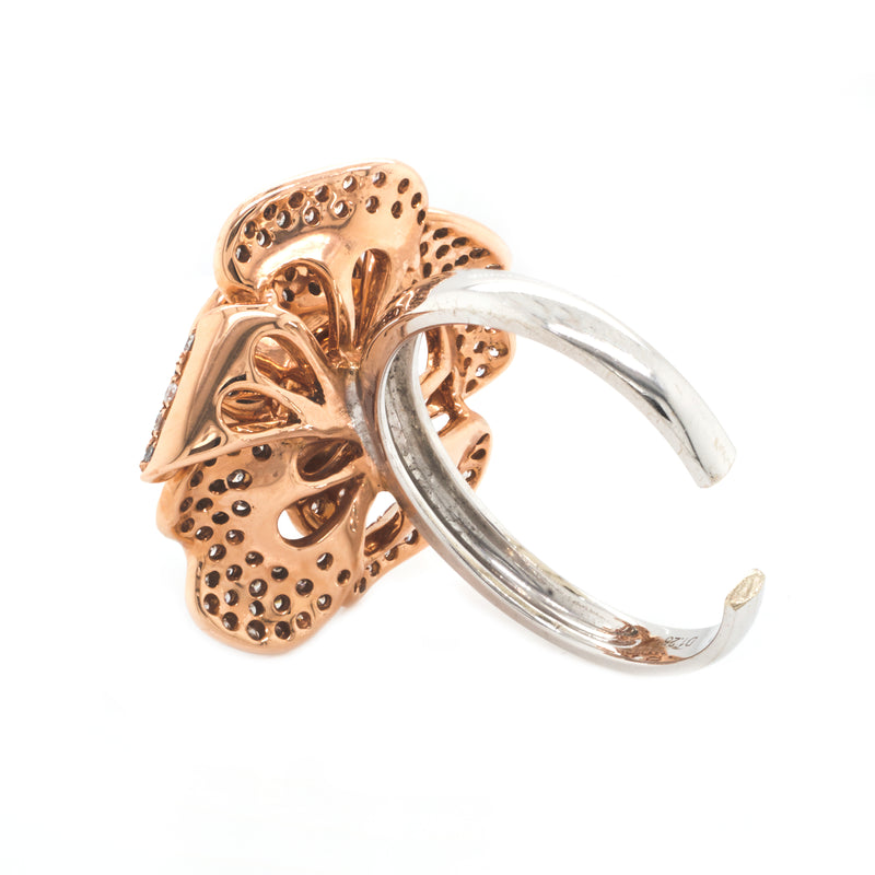18 Karat Rose and White Gold Diamond Flower Ring
