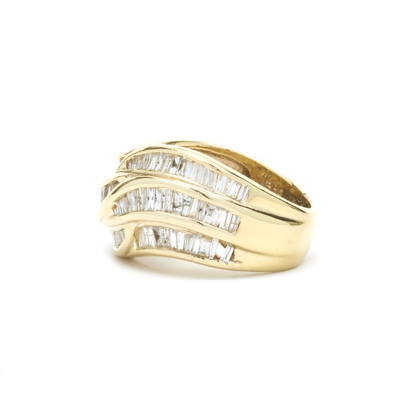 14 Karat Yellow Gold Channel Set Diamond Baguette Ring