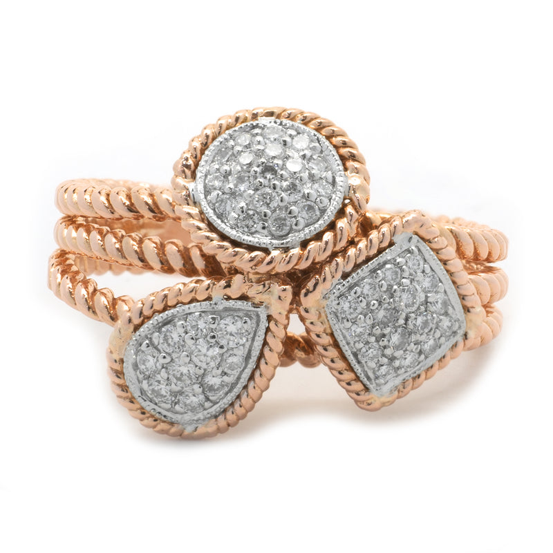 14 Karat Rose Gold Multi Shape Diamond Cluster Ring
