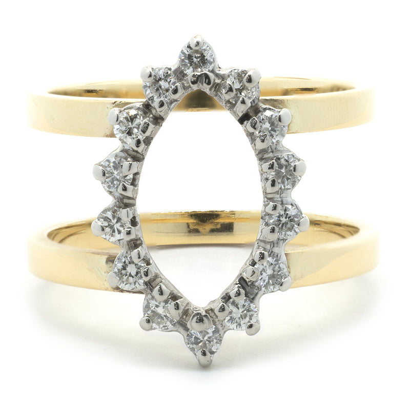 14 Karat Yellow Gold Open Diamond Marquise Shaped Geometric Ring