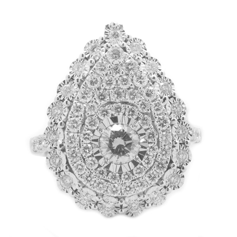 18 Karat White Gold Pave Diamond Pear Shape Ring