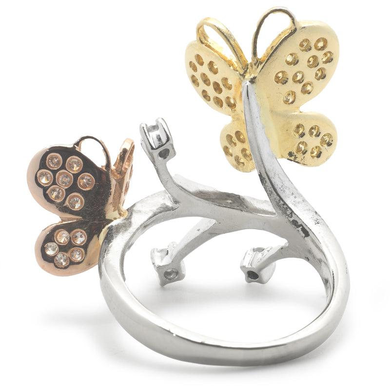18 Karat White, Rose, and Yellow Gold Pave Diamond Butterfly Ring