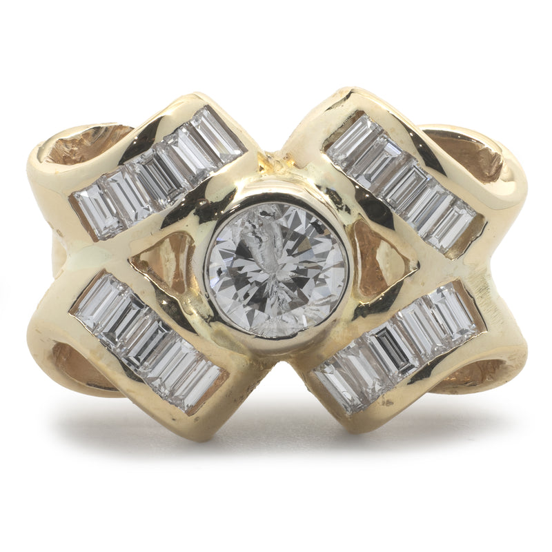 18 Karat Yellow Gold Diamond Bow Ring