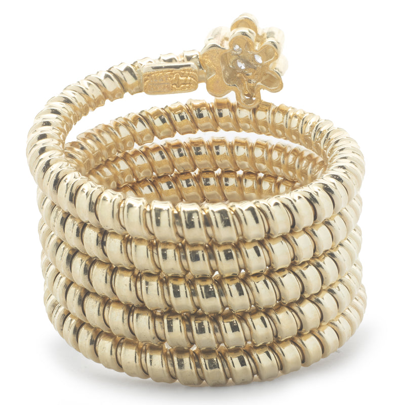 14 Karat Yellow Gold Diamond Flower Bead Stretch Ring