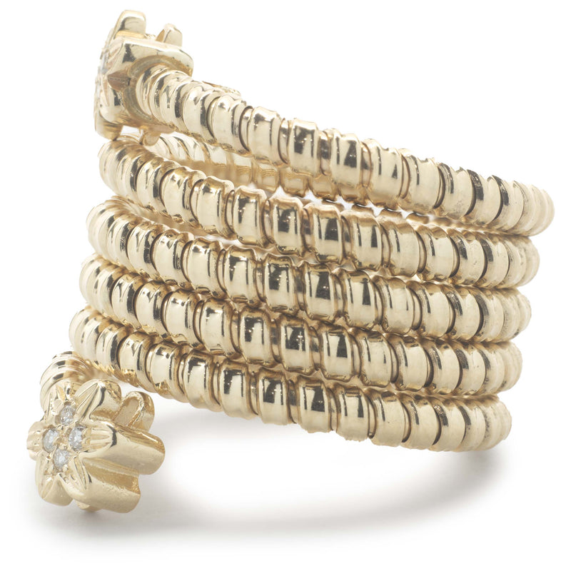 14 Karat Yellow Gold Diamond Flower Bead Stretch Ring