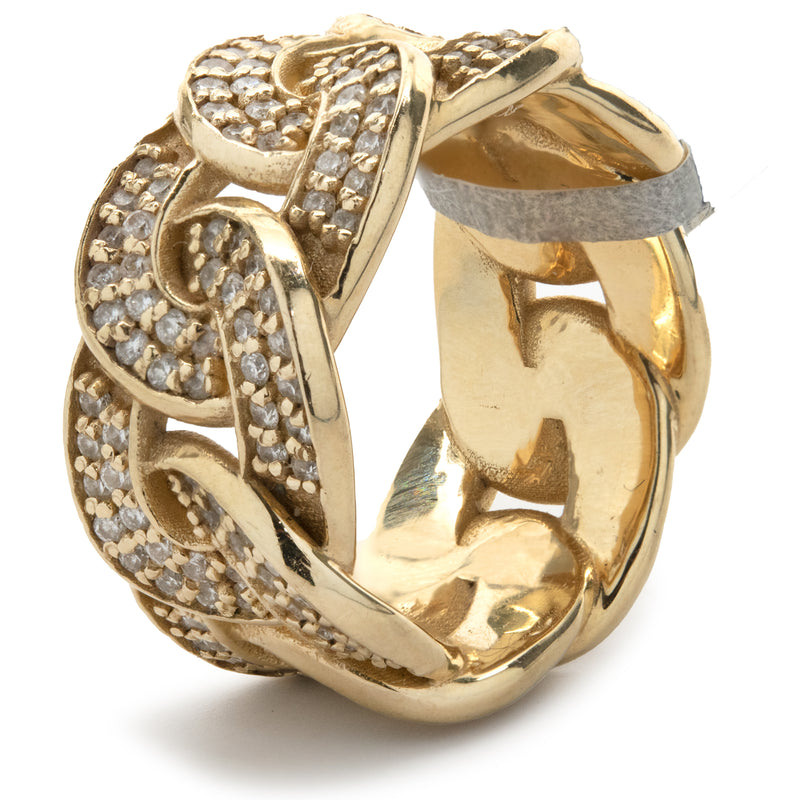 14 Karat Yellow Gold Pave Diamond Cuban Link Eternity Ring
