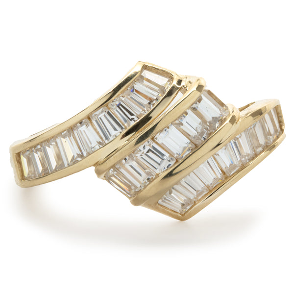 14 Karat Yellow Gold Diamond Baguette Waterfall Ring