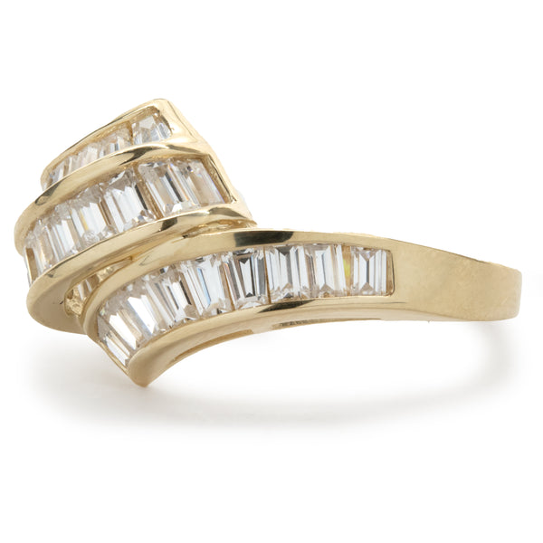 14 Karat Yellow Gold Diamond Baguette Waterfall Ring