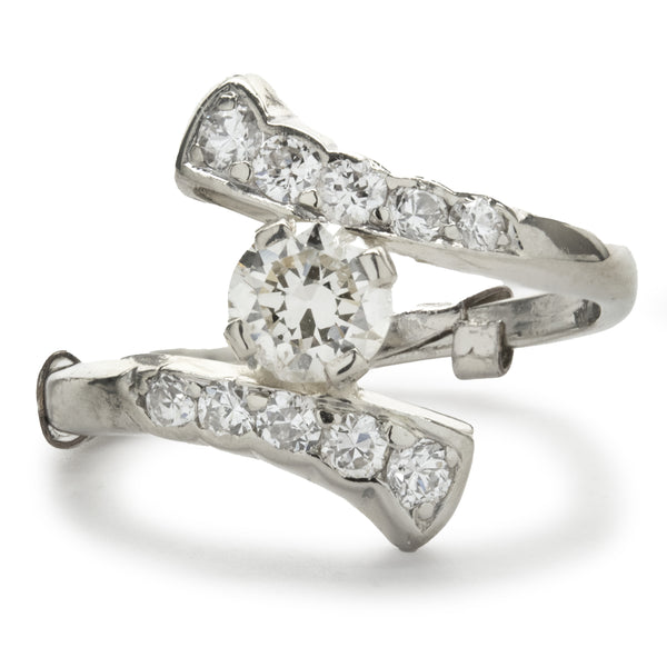 14 Karat White Gold Vintage Art Deco Diamond Bypass Ring