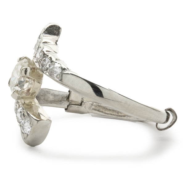 14 Karat White Gold Vintage Art Deco Diamond Bypass Ring