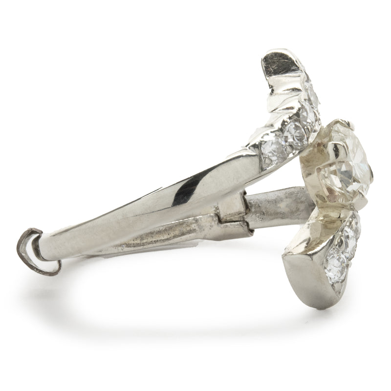 14 Karat White Gold Vintage Art Deco Diamond Bypass Ring