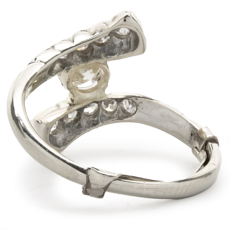 14 Karat White Gold Vintage Art Deco Diamond Bypass Ring