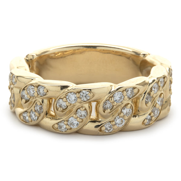 14 Karat Yellow Gold Diamond Cuban Link Ring