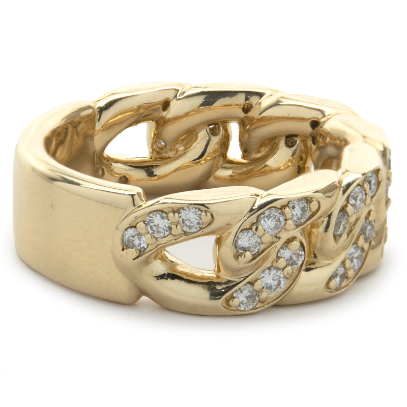 14 Karat Yellow Gold Diamond Cuban Link Ring