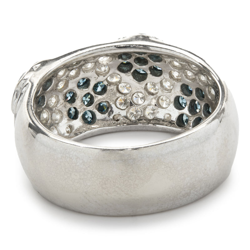 14 Karat White Gold White and Blue Diamond Flower Band