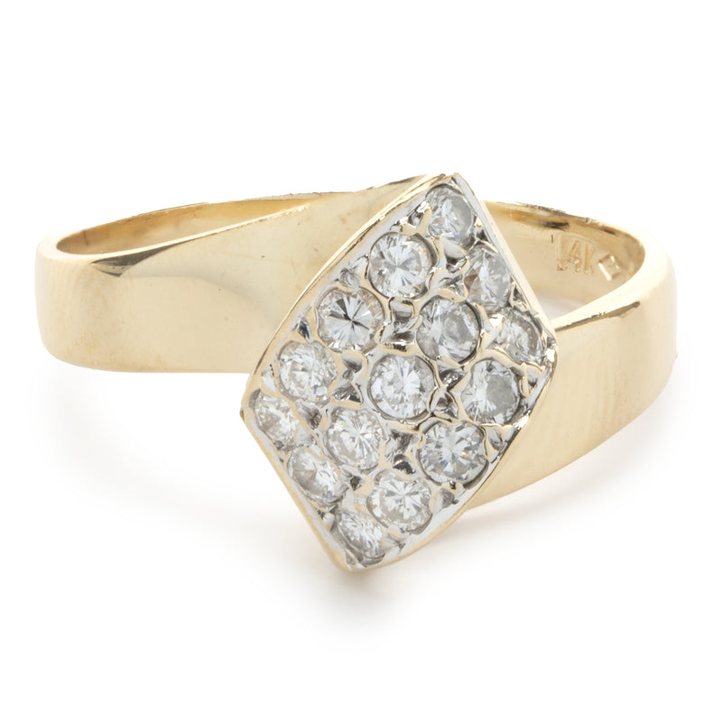 14 Karat Yellow Gold Pave Diamond Foldover Ring