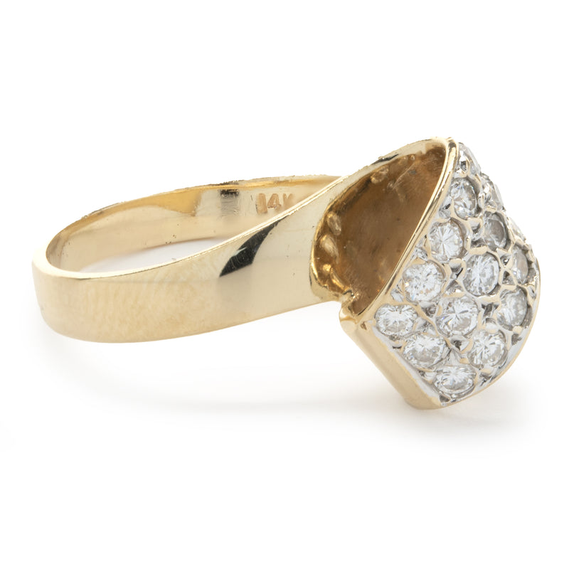 14 Karat Yellow Gold Pave Diamond Foldover Ring