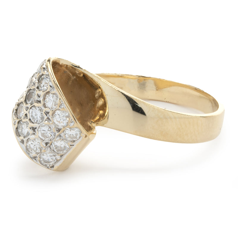 14 Karat Yellow Gold Pave Diamond Foldover Ring