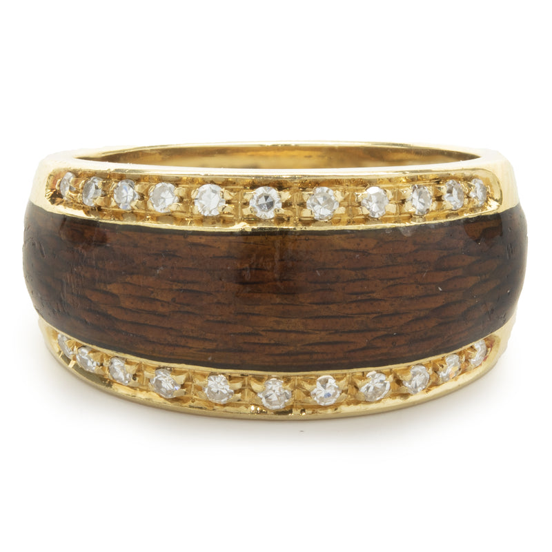 18 Karat Yellow Gold Enamel and Diamond Band
