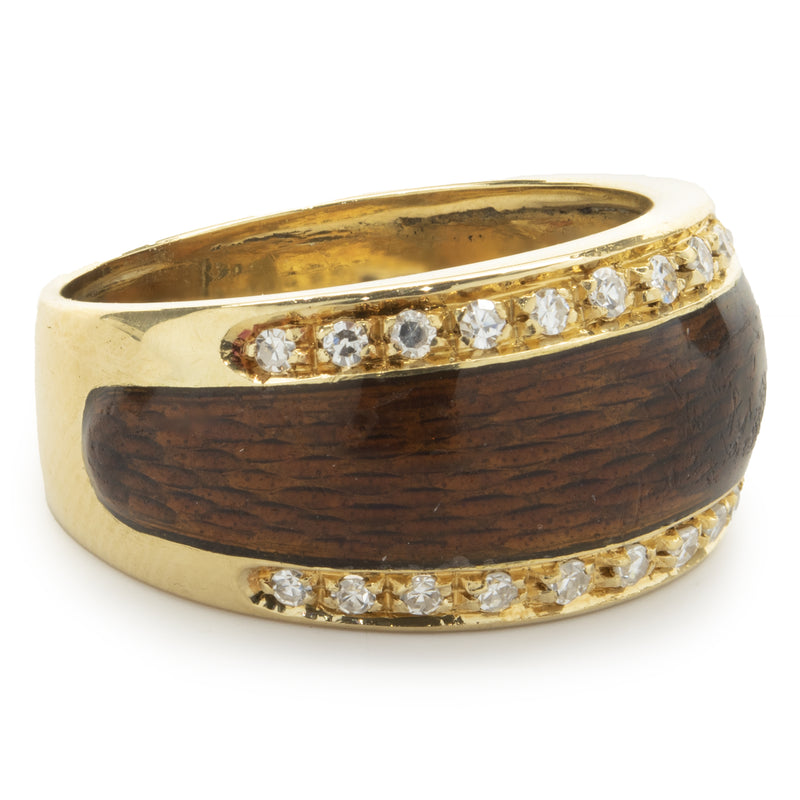 18 Karat Yellow Gold Enamel and Diamond Band