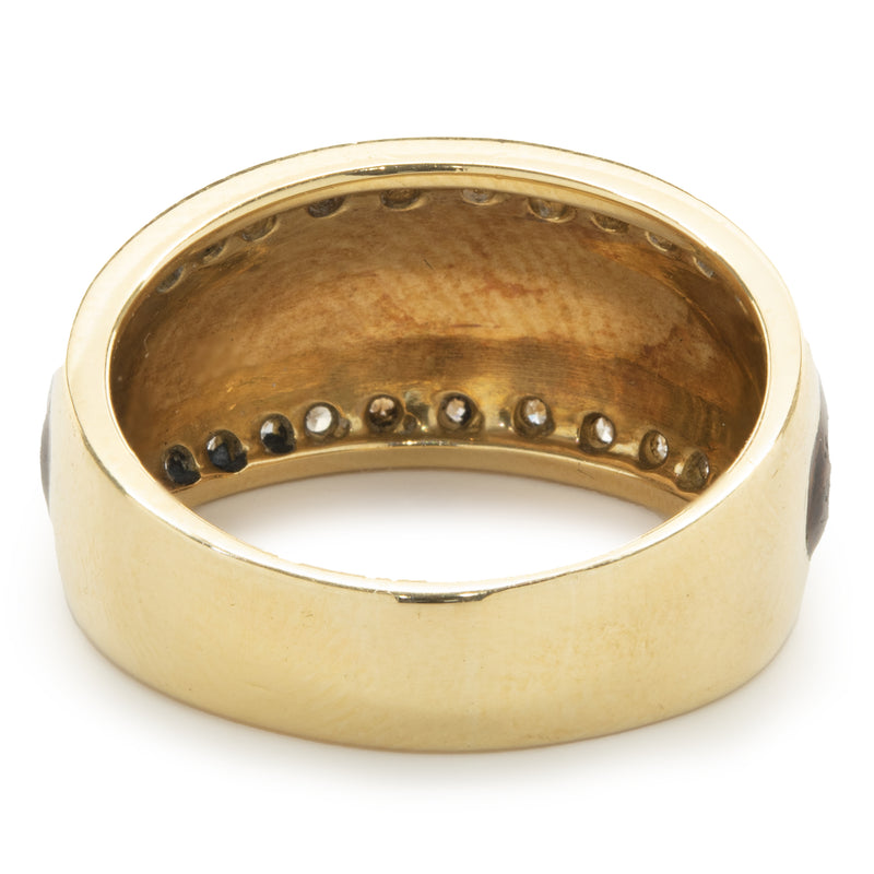 18 Karat Yellow Gold Enamel and Diamond Band