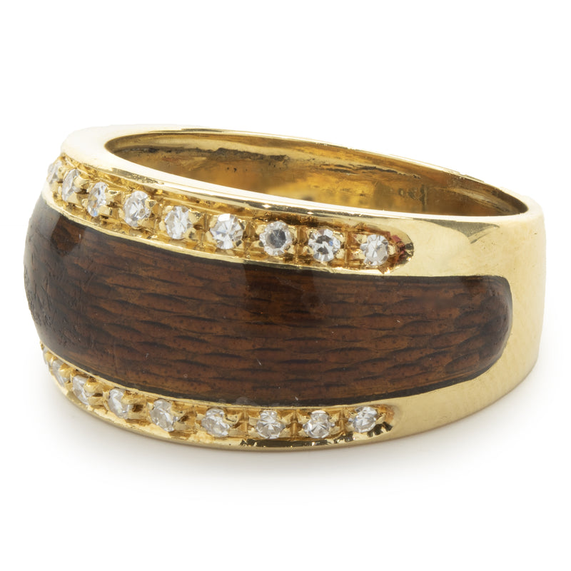 18 Karat Yellow Gold Enamel and Diamond Band