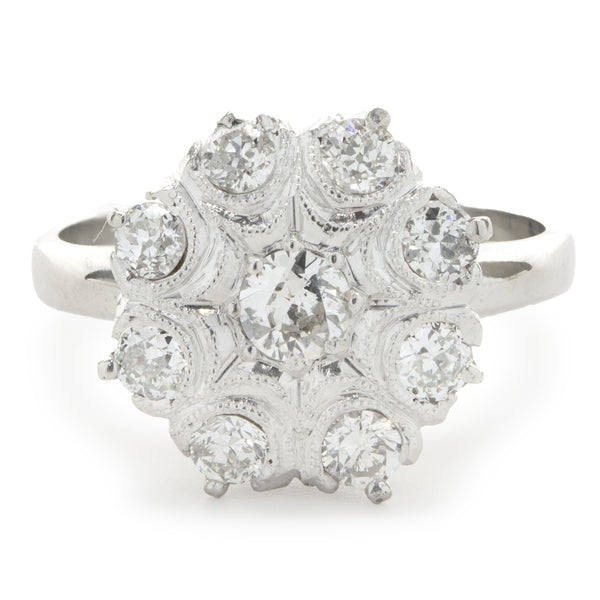 14 Karat White Gold Vintage Art Deco Diamond Cluster Ring