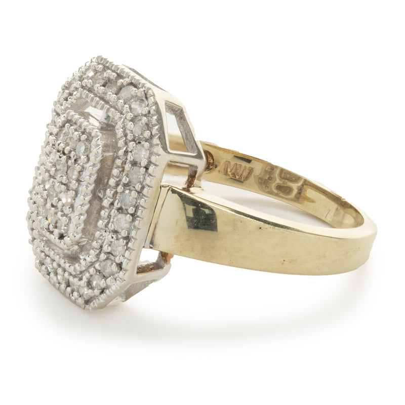 10 Karat Yellow and White Gold Vintage Diamond Elongated Fashion Ring