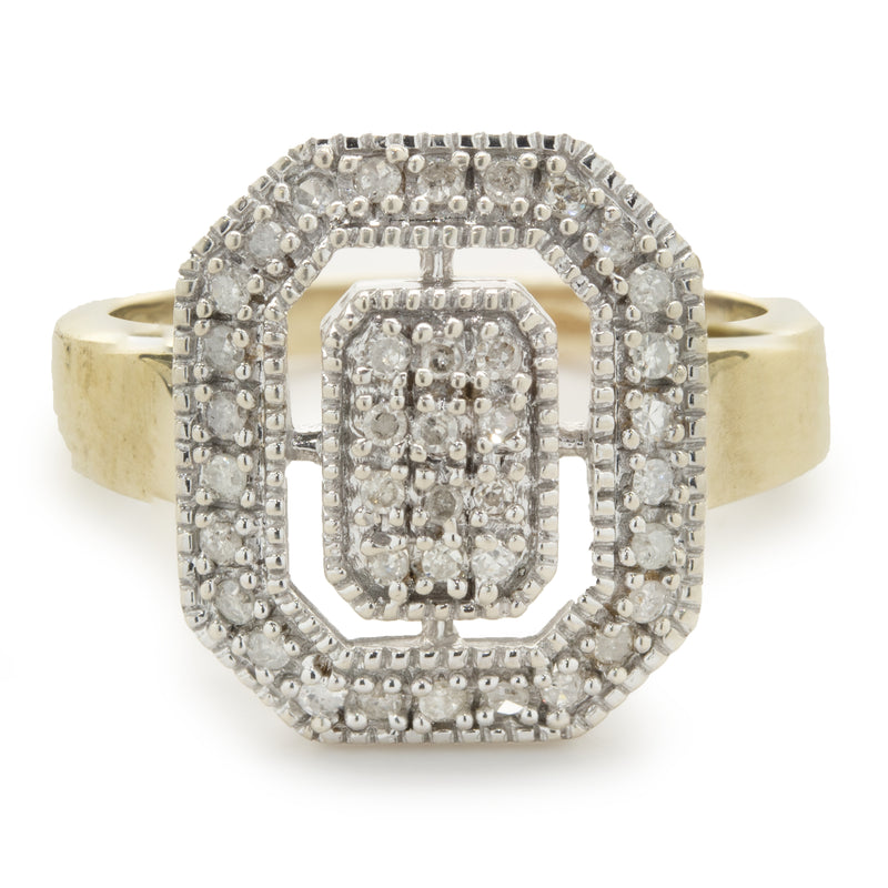 10 Karat Yellow and White Gold Vintage Diamond Elongated Fashion Ring