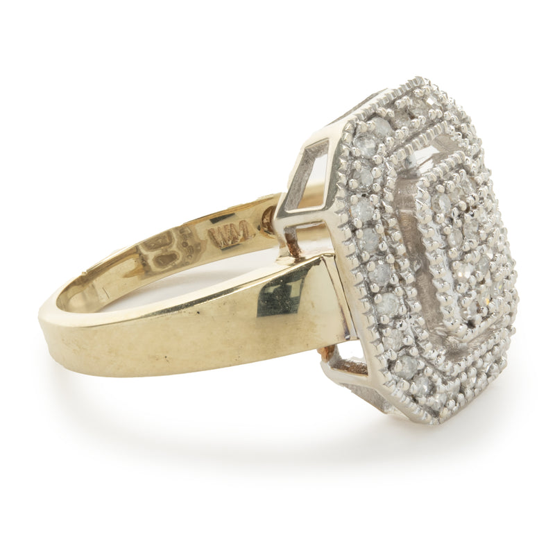 10 Karat Yellow and White Gold Vintage Diamond Elongated Fashion Ring