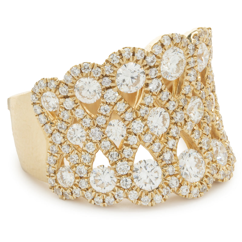 14 Karat Yellow Gold Pave Diamond Lace Ring