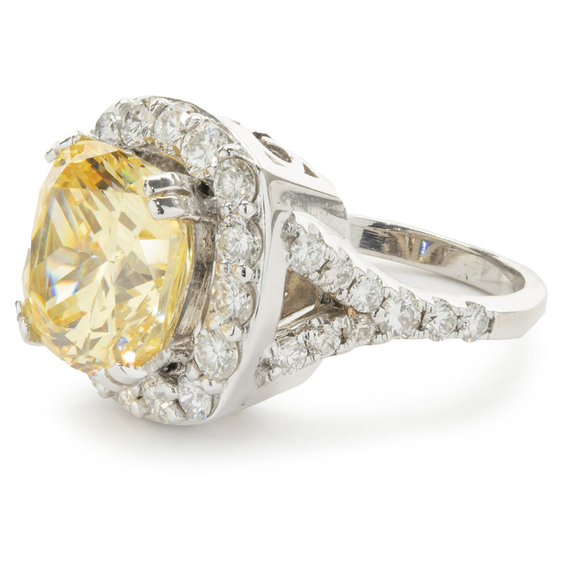 14 Karat White Gold Yellow Cubic Zirconia and Diamond Ring