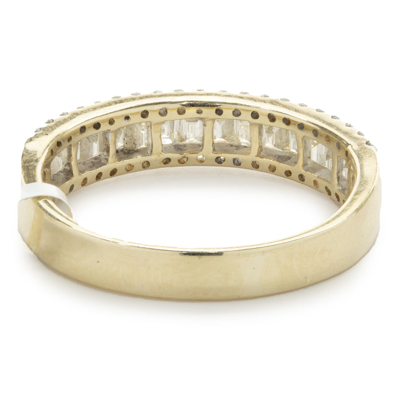 14 Karat Yellow Gold Round and Baguette Cut Diamond Band