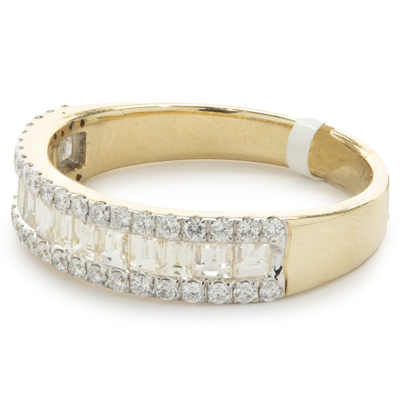 14 Karat Yellow Gold Round and Baguette Cut Diamond Band