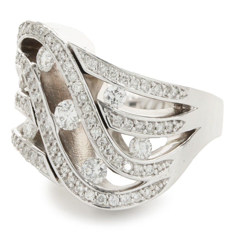 14 Karat White Gold Diamond Cut Out Wave Ring