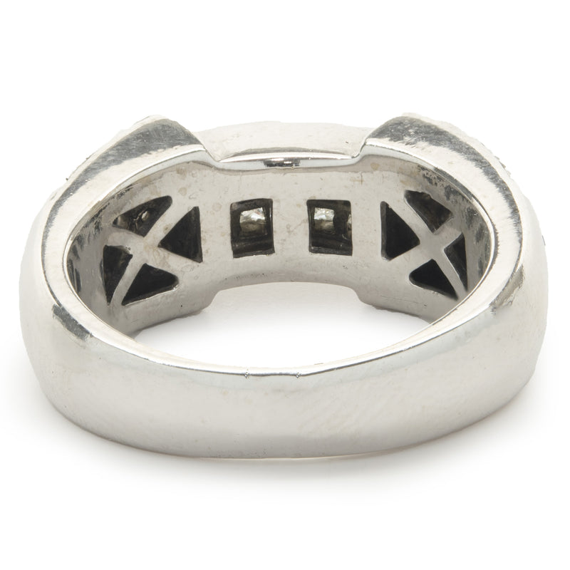 14 Karat White Gold Pave Diamond Ring with Invisible Set Princess Cut Diamond Center