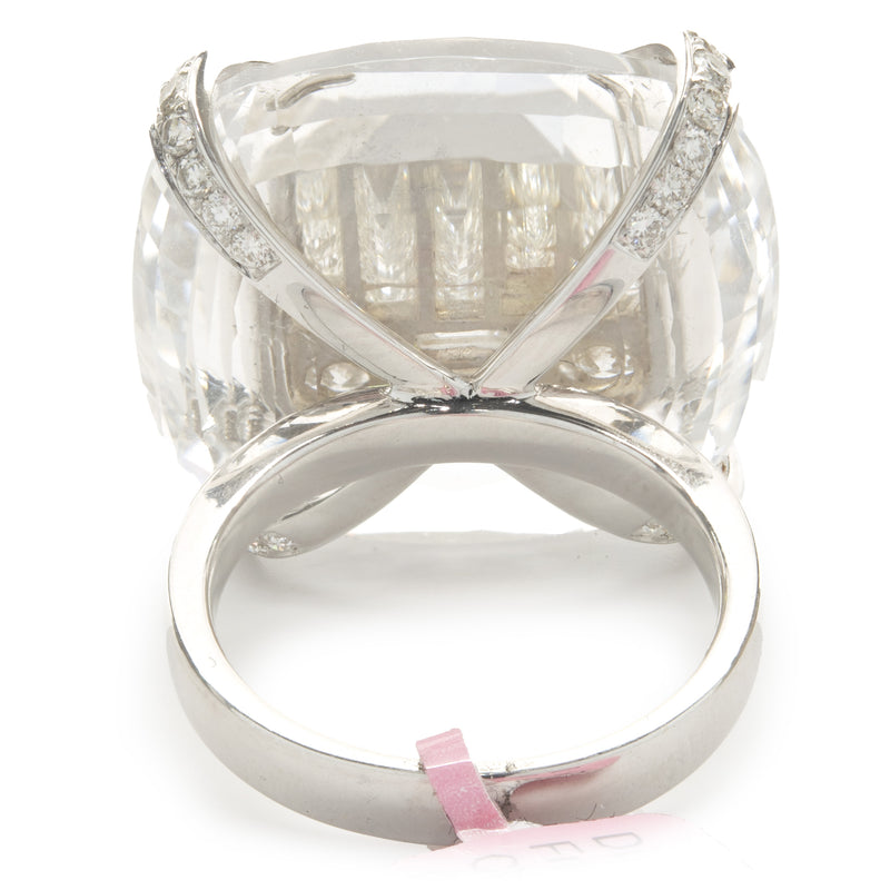 18 Karat White Gold Carved Crystal and Diamond Cocktail Ring