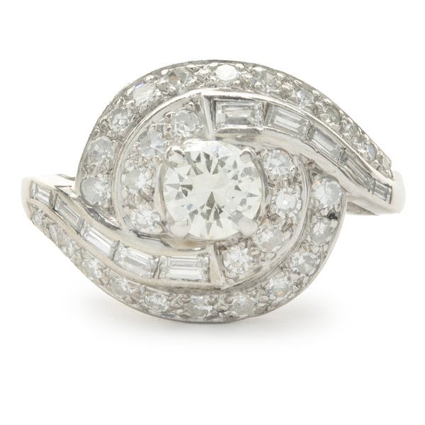 14 Karat White Gold Vintage Diamond Swirl Ring