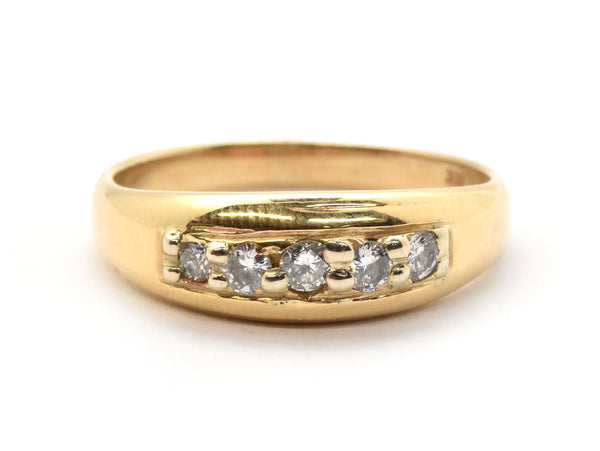 Mens 14 Karat Yellow Gold and 5 Diamond Wedding Band Size 10.5