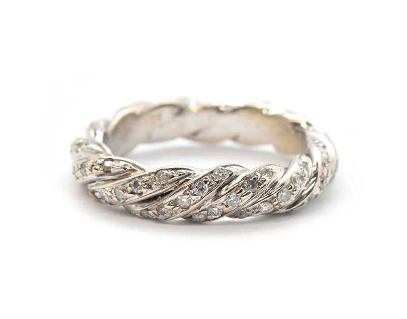 14k White Gold And Diamond Twisted Rope Band Ring