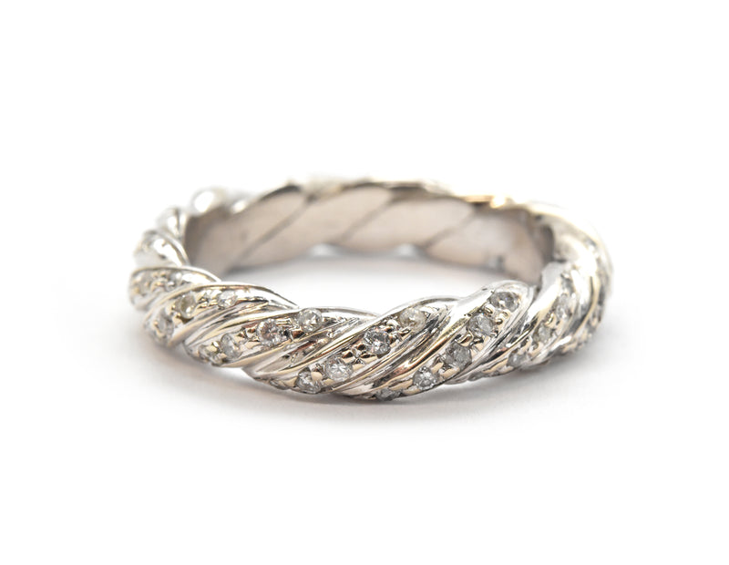 14k White Gold And Diamond Twisted Rope Band Ring