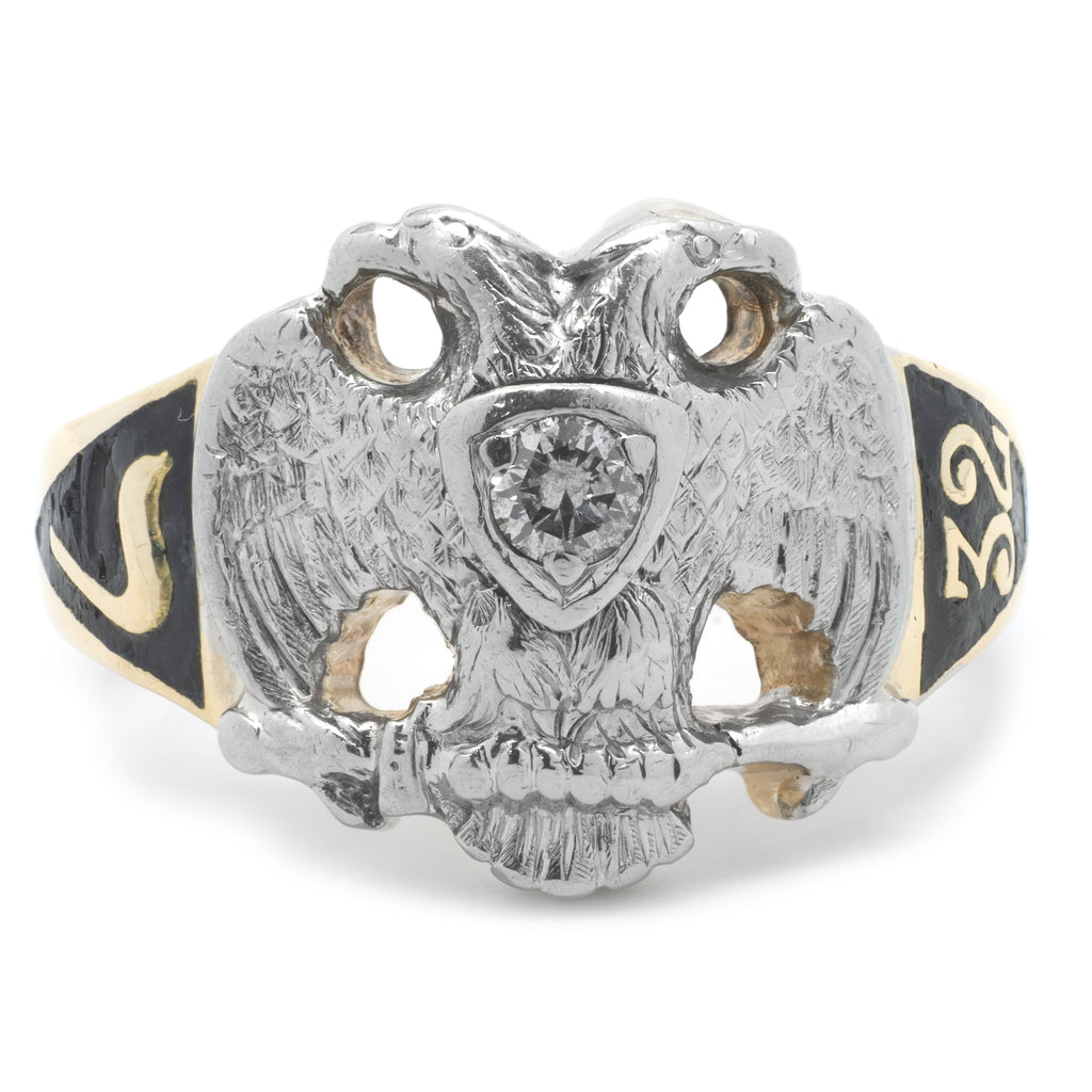 14 Karat Two Tone Vintage 1932 Diamond Masonic Ring – The