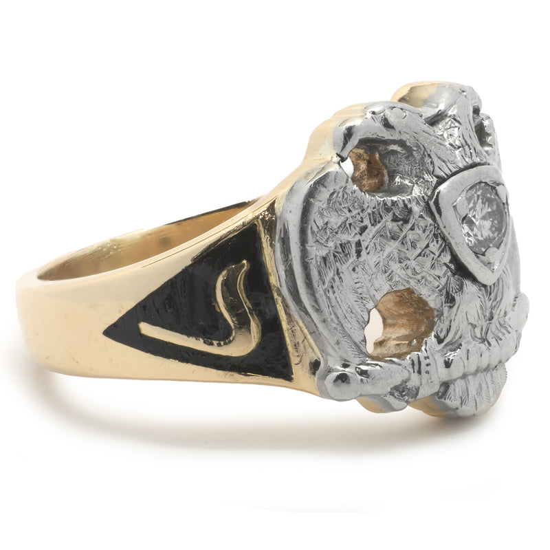 14 Karat Two Tone Vintage 1932 Diamond Masonic Ring