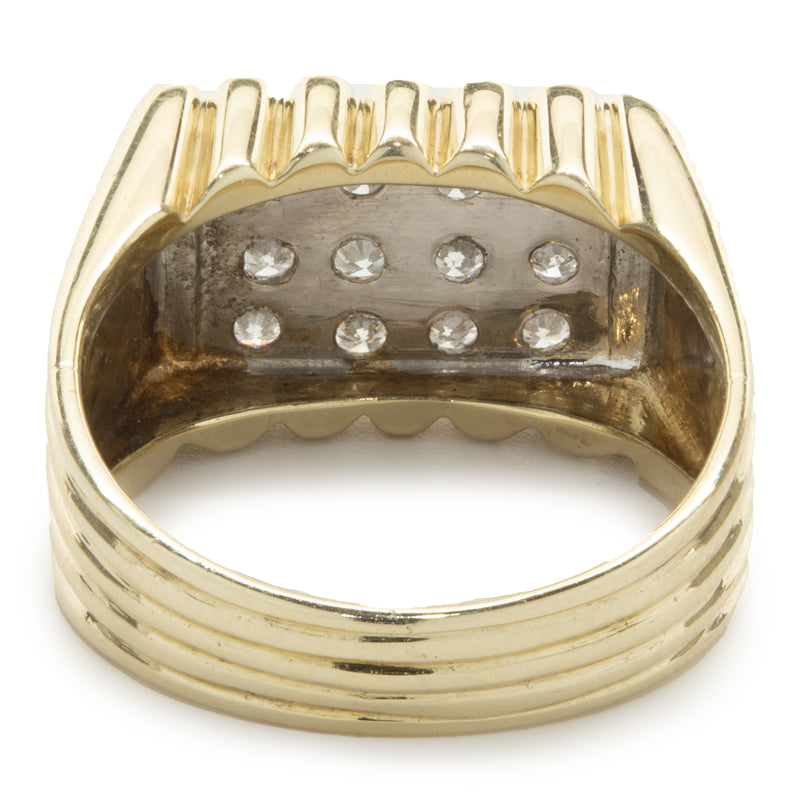 14 Karat Yellow Gold Rectangular Pave Diamond Pinky Ring