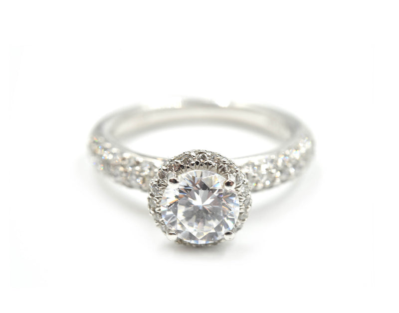 0.92 Carats Diamond with Cubic Zirconia Platinum Semi-Mount Engagement Ring