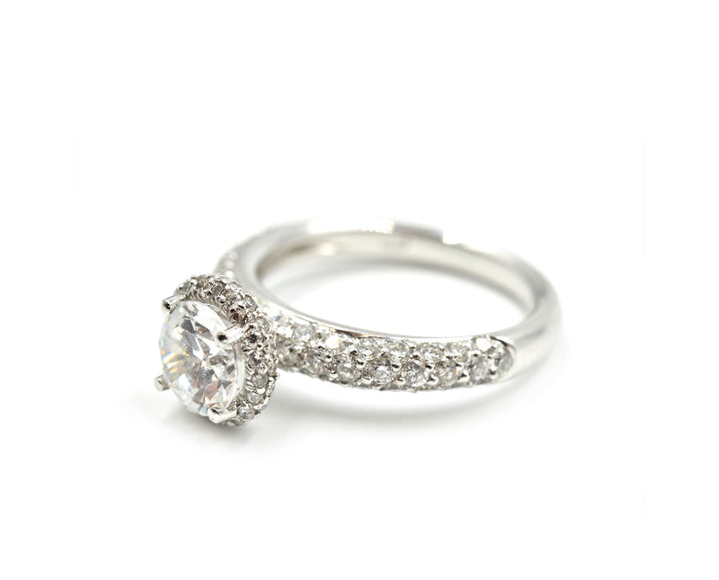 0.92 Carats Diamond with Cubic Zirconia Platinum Semi-Mount Engagement Ring