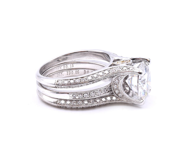 18 Karat White Gold Simon G Diamond Semi Mount with CZ Center and Matching Diamond Band