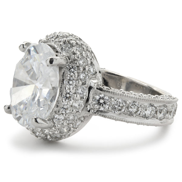 14 Karat White Gold Pave Diamond Semi Mount with Oval CZ Center