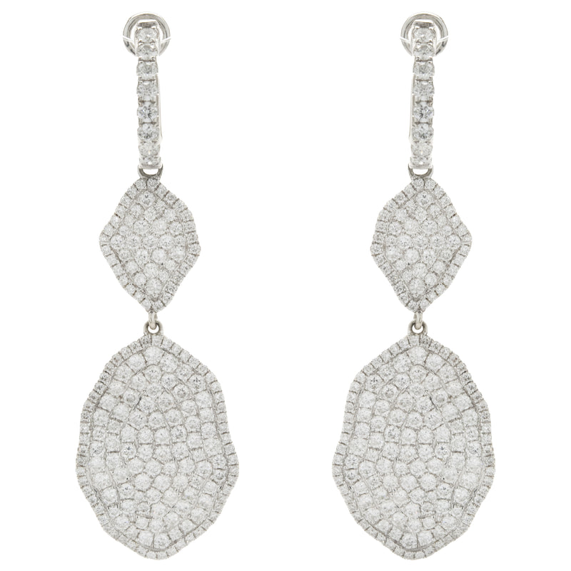 18k White Gold Pave Diamond Drop Earrings